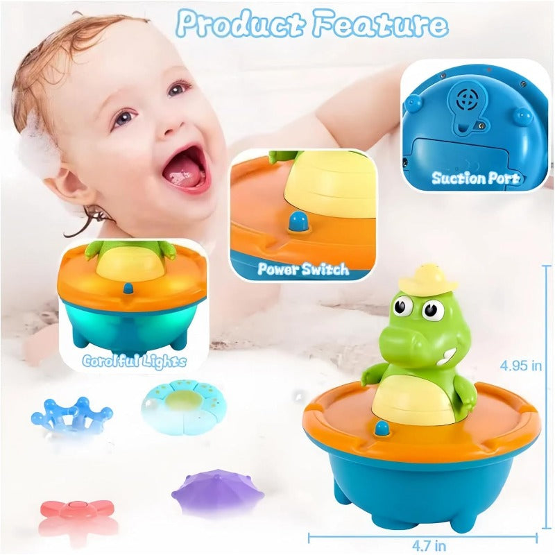 Crown Splash Crocodile LED Bath Fountain Toy – 6 Spray Caps & Spinning Light Show