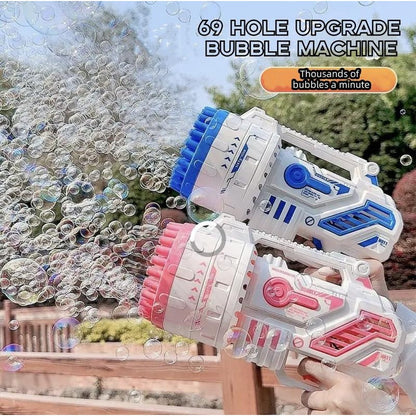 LED Bubble Rocket Blaster 69 Hole Light-Up Machine with USB Recharge